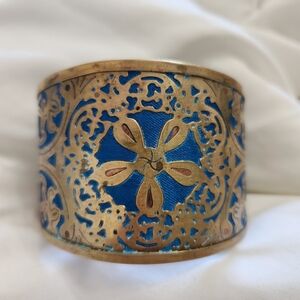 Vintage Brass and Blue Cuff Bracelet